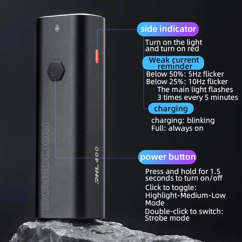 Ładowana przez USB-C lampka rowerowa LED 200LM-400LM